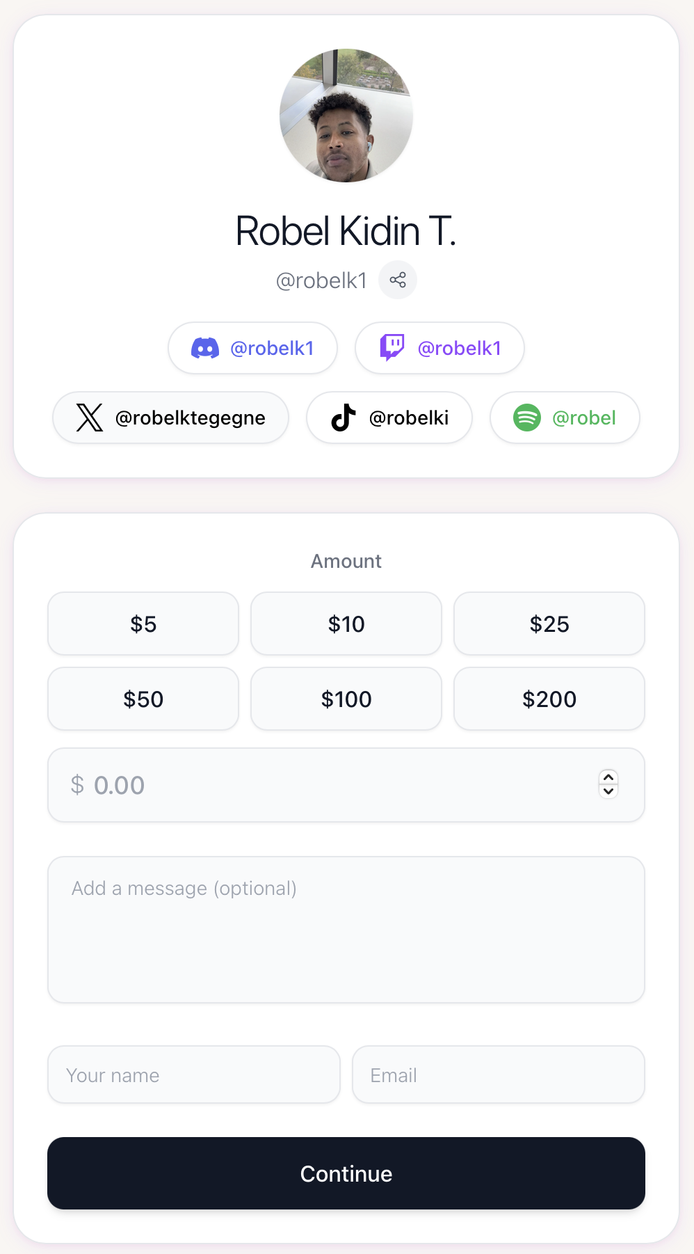 Beautiful tip page where fans can send you tips